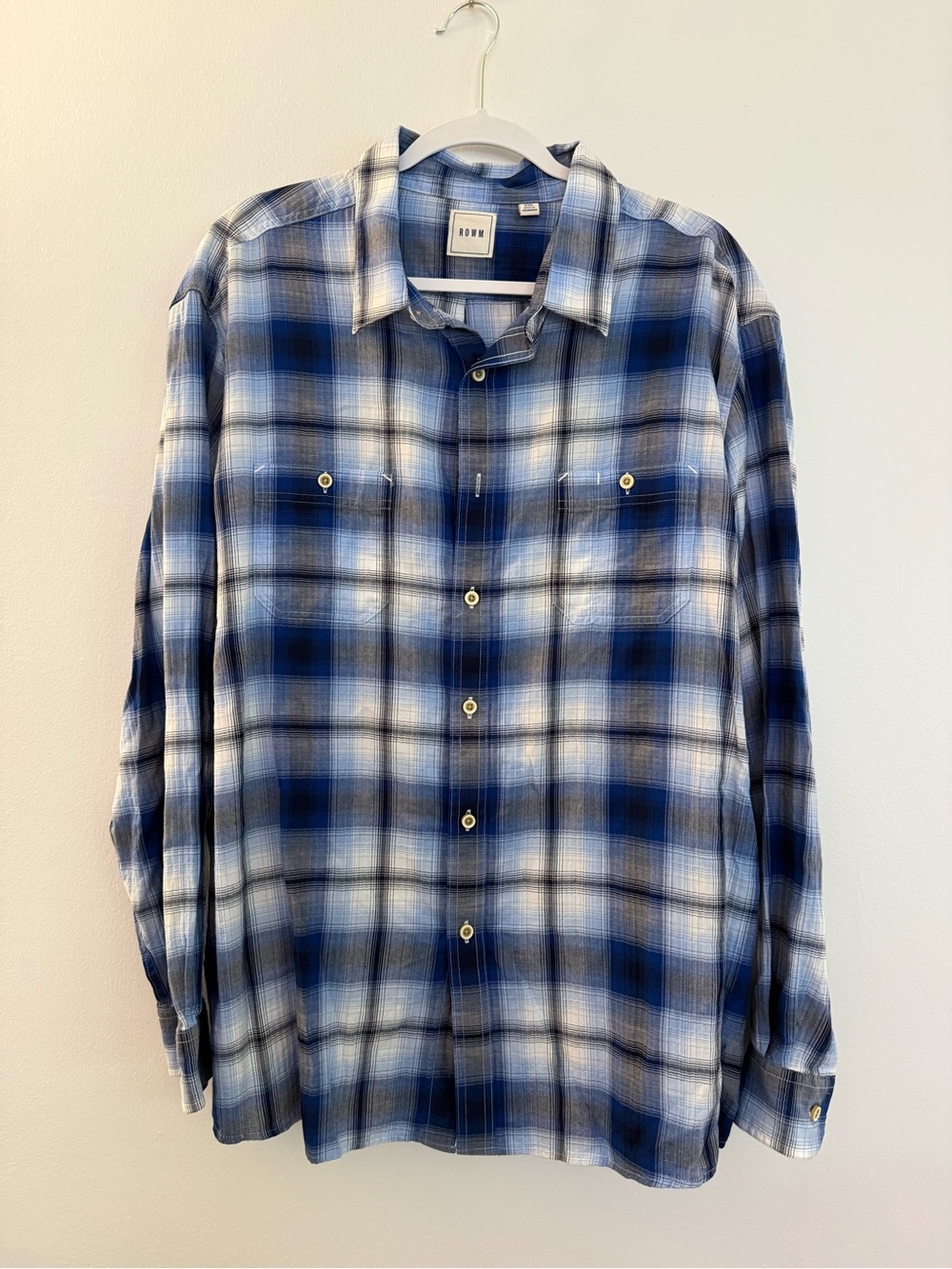 ROWM Blue Plaid Flannel Button Down Shirt Men’s XXL